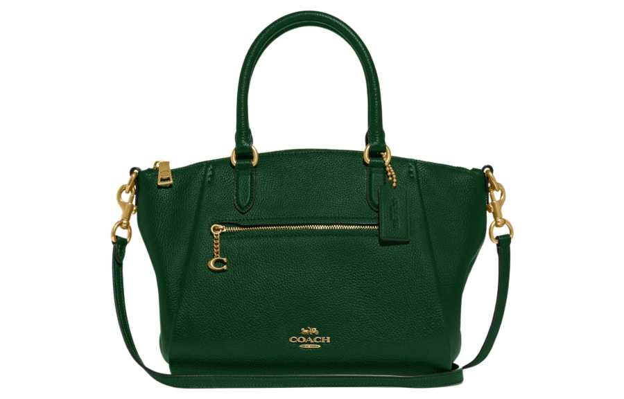 COACH Elise Polished Grain Leather Shoulder Bag, Crossbody Bag, Handbag Medium Women's Deep Pine Green