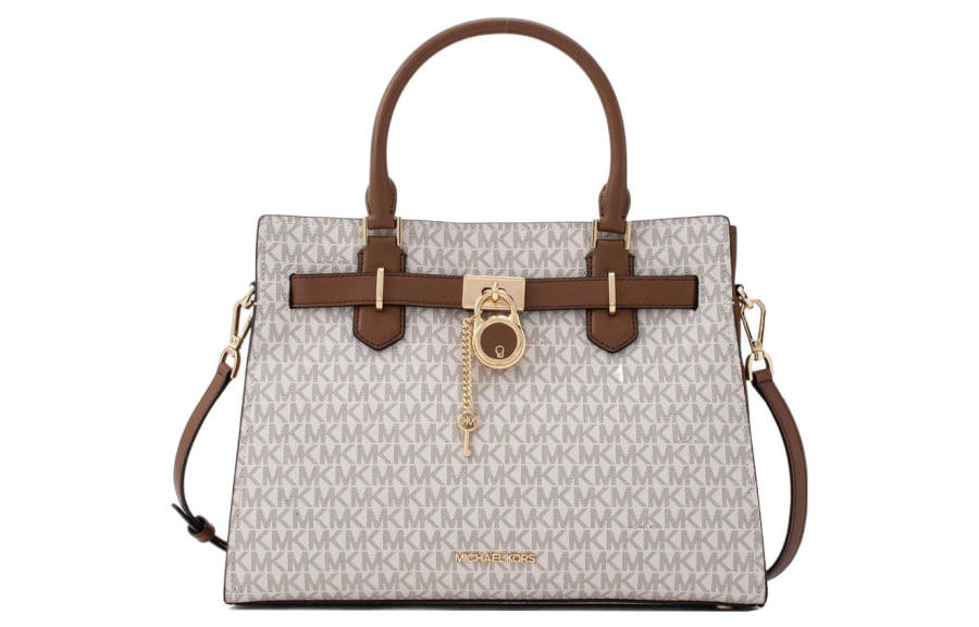 MICHAEL KORS Coated Canvas Handbag Medium Women's White & Acorn Brown