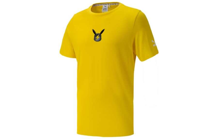 PUMA X Pokemon Puma X Pokemon Co Brand Series T Shirts Men's Yellow Crew Neck Moderate Straight Fit