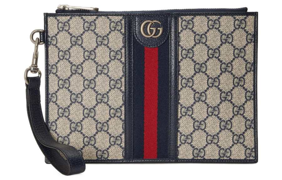 GUCCI Ophidia Canvas With Leather Binding Clutch Men's Beige/Blue