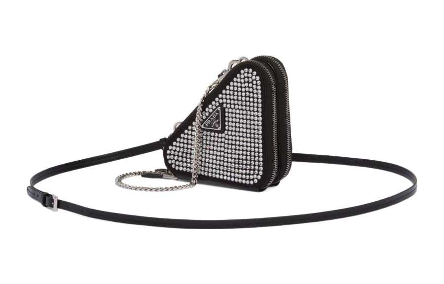 PRADA PRADA Embellished Satin And Leather Mini Pouch Crystal