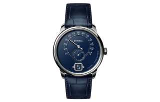 CHANEL MONSIEUR DE CHANEL Wrist Watches Automatic Mechanical Movement Crocodile Leather Strap Blue Dial Men's