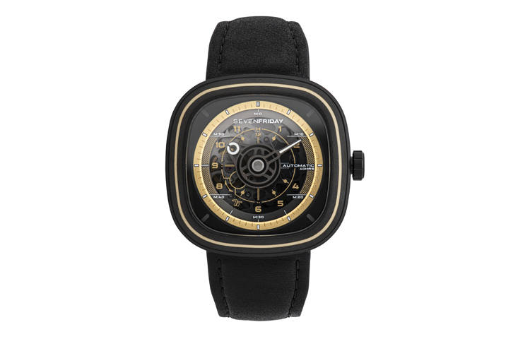 SEVENFRIDAY T Series Automatic Mechanical Movement Men's Watches Watch 45mm*45.6mm Black Dial Cow Leather Strap