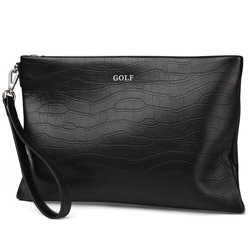 GOLF Top Grain Cow Leather Clutch Wallet, Card Holder, Cell Phone Pouch Medium Men's Black/Blue