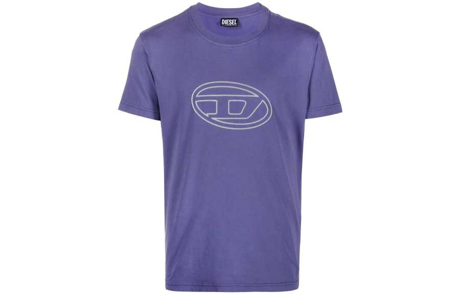 DIESEL T Shirts Men's Dark Purple Crew Neck Moderate Straight Fit