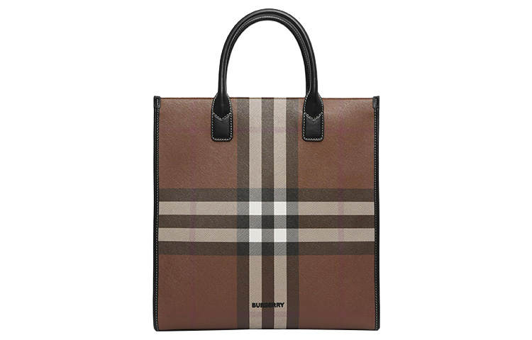 Burberry Exaggerated Check Slim Vertical Denny Tote Dark Birch Brown/Black