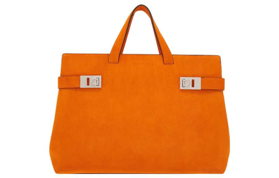 FERRAGAMO Cow Leather Tote Bag, Shopping Bag, Handbag Men's Orange