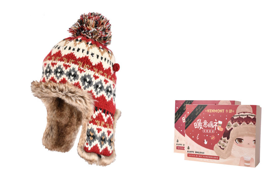 KENMONT Fleece Lined Warm Earflap Hat, Cute Windproof Winter Riding Hat, Christmas Beanie
