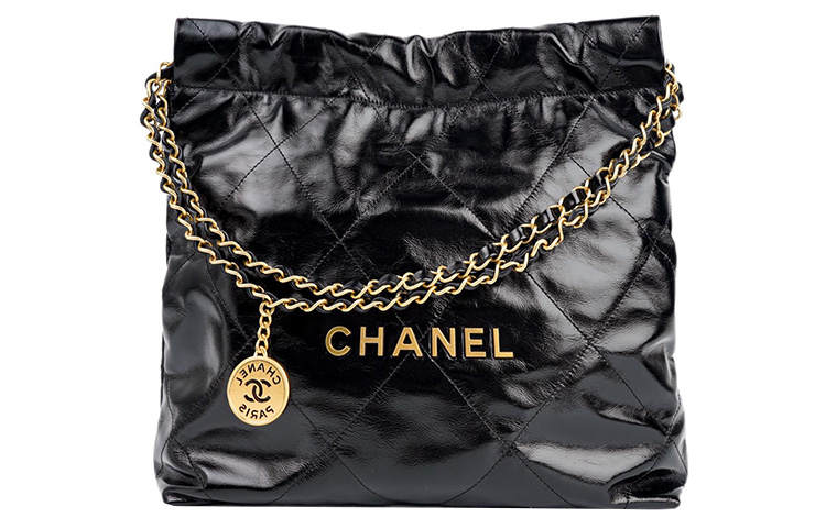CHANEL 22K Fall And Winter 22Bag Waxed Leather Tote Bag, Shopping Bag, Handbag, Shoulder Bag Women's Black