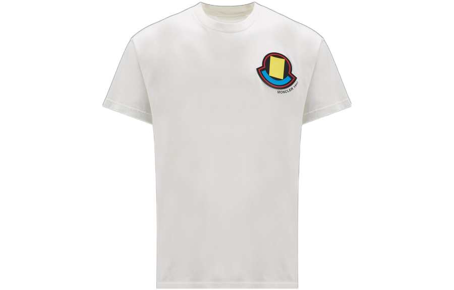 Moncler FW22 T Shirts Men's Ecru Crew Neck Moderate Straight Fit