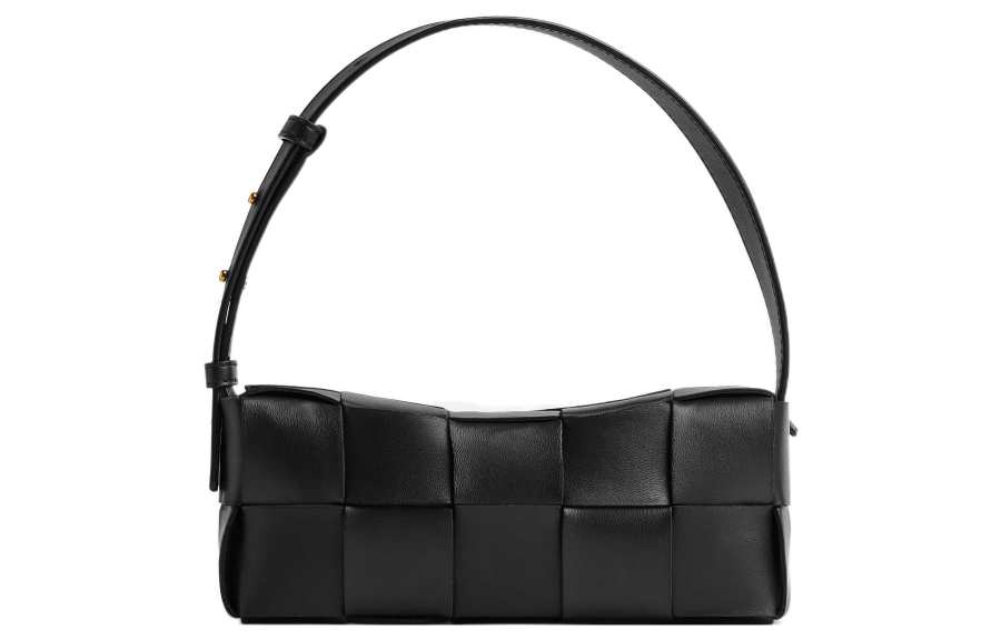 Bottega Veneta Brick Cassette Shoulder Bag Small Intreccio Black