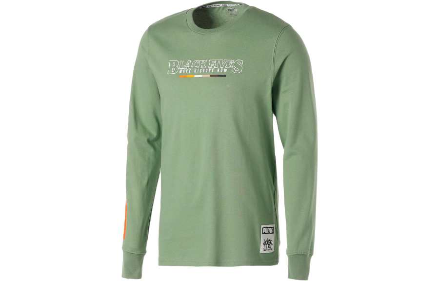 PUMA X Black Fives Basketball T Shirts Men's Green Crew Neck Moderate