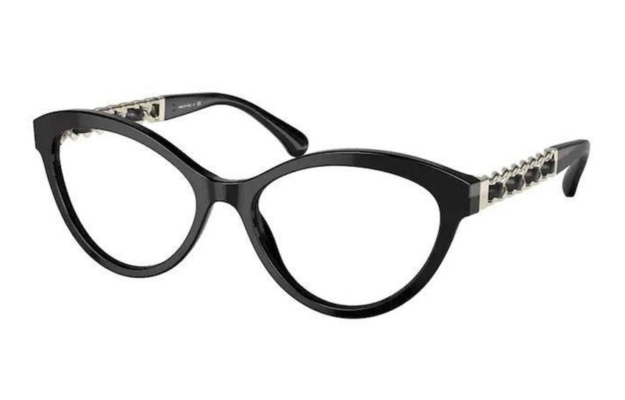CHANEL CHANEL Plate Frame Oval Eyeglass Frame Women's Black