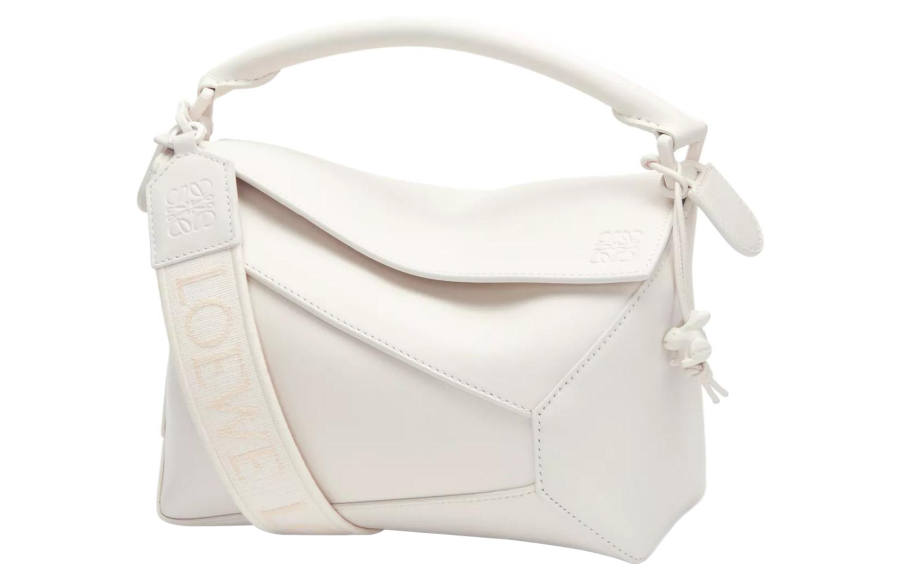 LOEWE Puzzle Satin Cow Leather Shoulder Bag, Crossbody Bag, Handbag Small Women's White Glaze