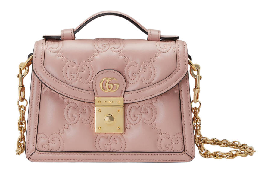 GUCCI GG Matelassé Leather Lock Handle Bag Shoulder Bag, Crossbody Bag Small Women's Pink