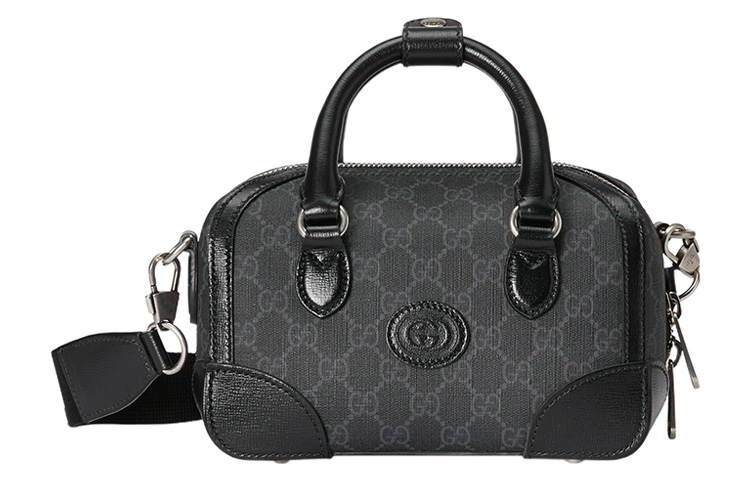 GUCCI Canvas With Leather Handbag, Shoulder Bag, Crossbody Bag, Travel Bag Small Men's Black