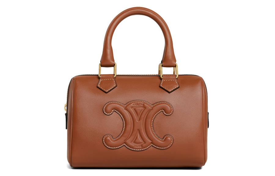 CELINE Triomphe Smooth Cow Leather Boston Bag, Shoulder Bag, Crossbody Bag, Handbag Small Women's Tawny