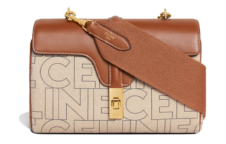 CELINE 16 Soft Fabric With Calfskin Shoulder Bag, Crossbody Bag Women's Natural/Tan