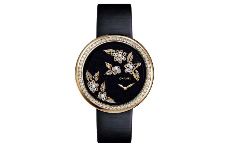 CHANEL MADEMOISELLE PRIVÉ Wrist Watches Quartz Movement Satin Strap Black Dial Women's