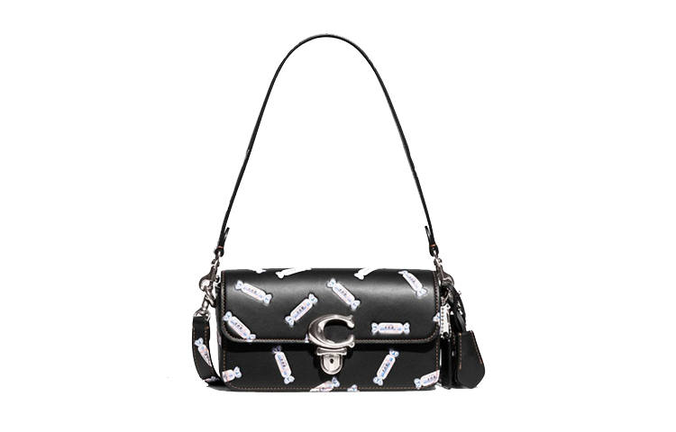 COACH Baymax Rabbit, Collaboration Studio Cow Leather, Fabric Underarm Shoulder Bag, Crossbody Bag Women's Black