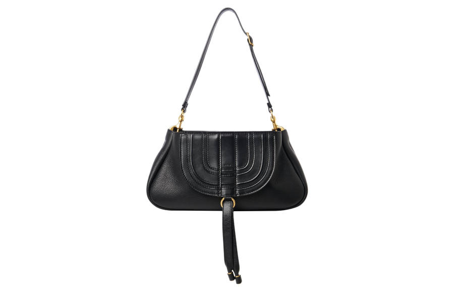 Chloé Chloe Marcie Grain Calfskin Shoulder Bag, One Shoulder Handbag, Clutch Women's Black