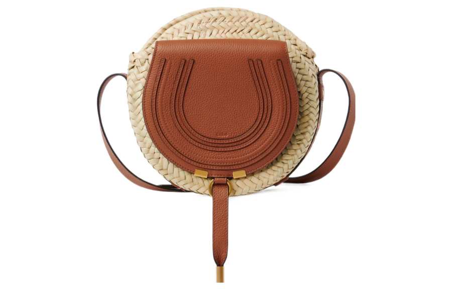 Chloé Chloe Marcie Raffia With Grain Calfskin Shoulder Bag, Crossbody Bag Regular Women's Brown