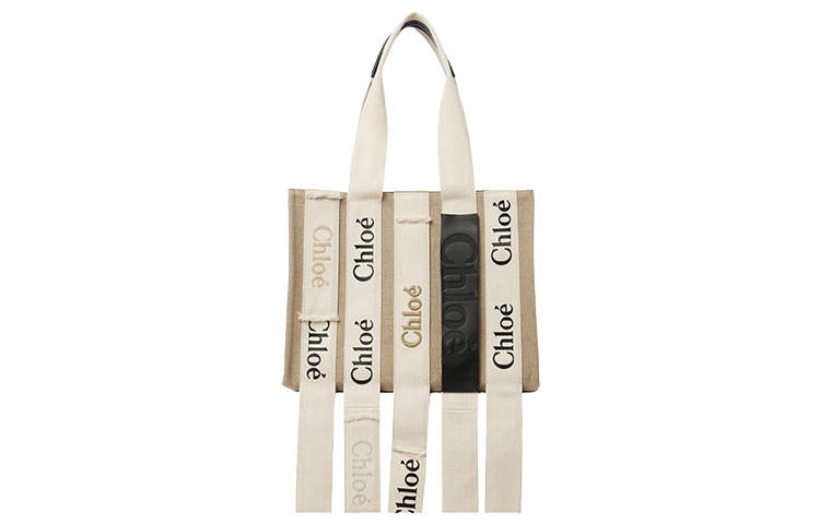 Chloé Chloe Woody Linen With Calfskin Tote Bag, Shopping Bag, Handbag Medium Women's Beige