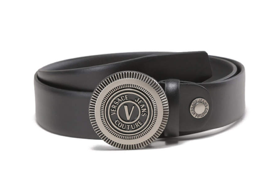 VERSACE JEANS COUTURE Cow Leather Belts Men's Black 3.4cm