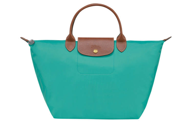 LONGCHAMP Le Pliage Cow Leather Trim Dumpling Bag Handbag Medium Women's Blue