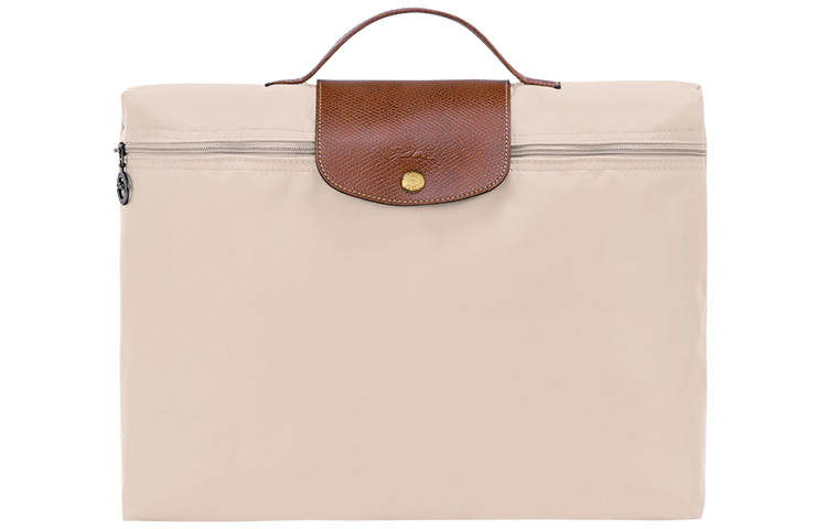 LONGCHAMP Le Pliage Green Canvas paneled Calfskin Trim Canvas Bag, Briefcase, Handbag Small Men's Beige
