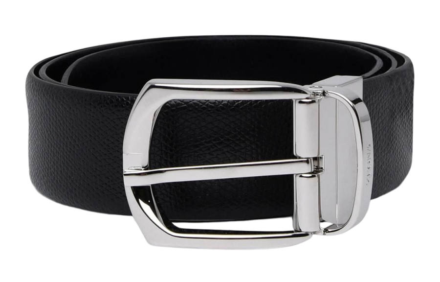 Ermenegildo Zegna Calfskin Leather Belts Men's Black Width 3.5cm
