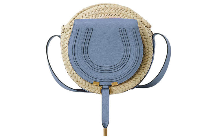 Chloé Chloe Marcie Raffia Fiber With Calfskin Crossbody Bag, Shoulder Bag Women's Blue