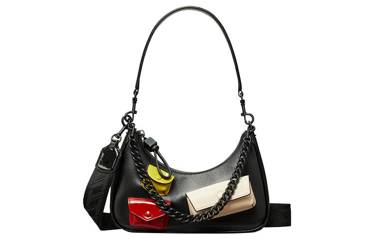 TORY BURCH Mercer Leather Crescent Bag, Portable Crossbody Bag, Shoulder Bag Women's Black