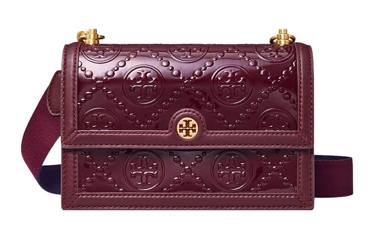 TORY BURCH T Monogram Patent Leather With Leather Trim Crossbody Bag, Shoulder Bag Women's Burgundy