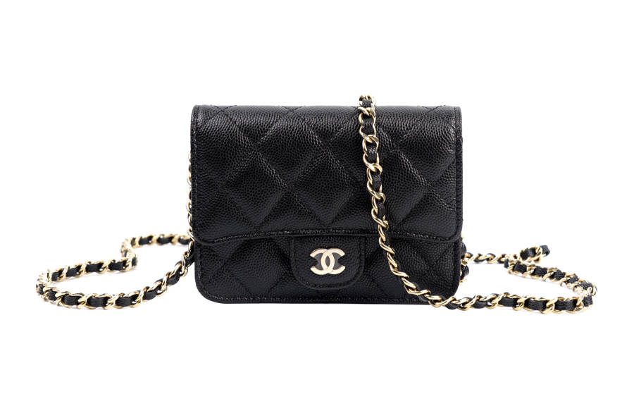 CHANEL 22SS Grain Cow Leather Material Gold Chain Crossbody Bags Mini Women's Black