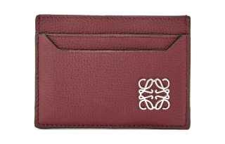 LOEWE Anagram Pebble Texture Cow Leather Card Holder Women's Berry