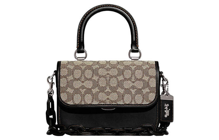 COACH Rogue Fabric With Glove Tanned Leather Shoulder Bag, Crossbody Bag, Handbag Small Women's Taupe & Black