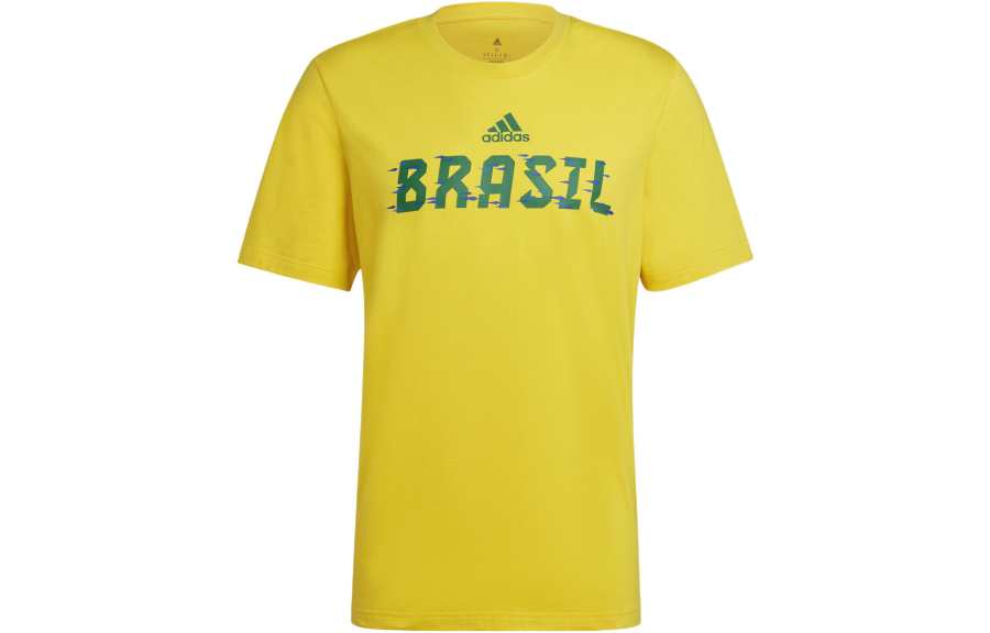 Adidas Adidas T Shirts Men's Yellow Crew Neck Moderate Straight Fit