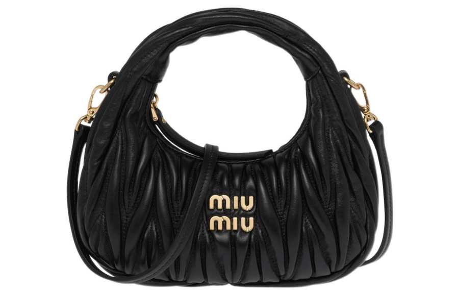 MIU MIU Wander Soft Sheepskin Leather Handbag Mini Women's Black