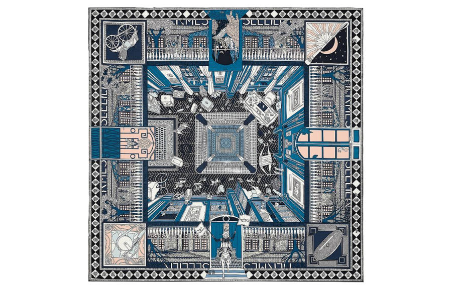 HERMES HERMES Objets De Curiosite Silk Scarf Women's Blue