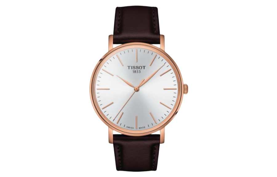TISSOT Meishi Collection Quartz Movement Men's Watch 40mm Silver Dial Stainless Steel Case Leather Strap