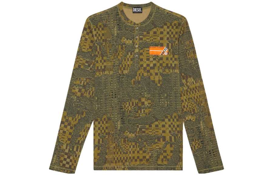 DIESEL T Shirts Men's Olive Green Crew Neck Moderate Straight Fit
