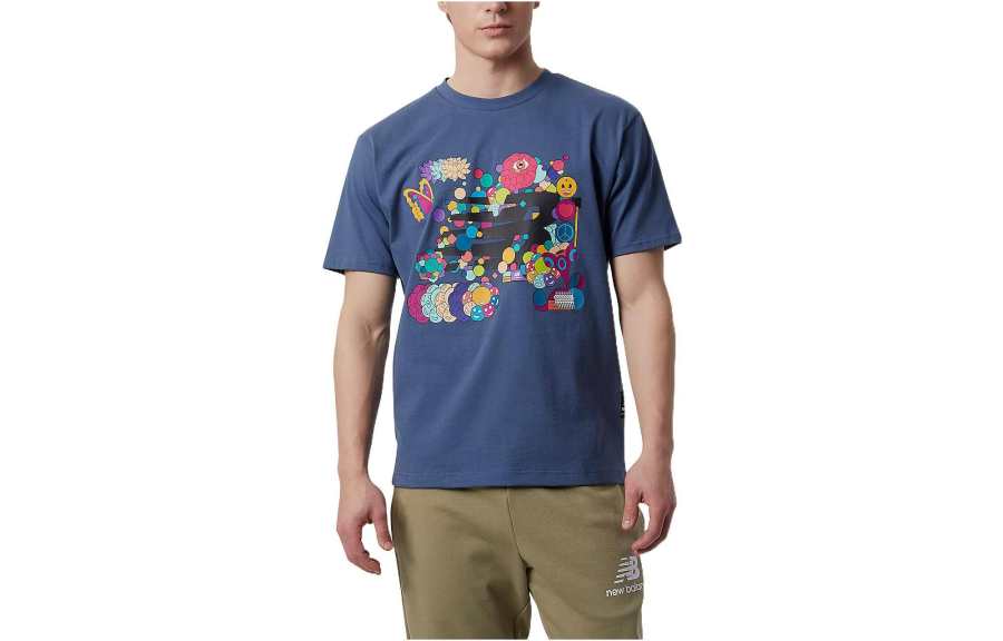 New Balance New Balance MURUGIAH T Shirts Men's Blue Crew Neck Moderate Straight Fit
