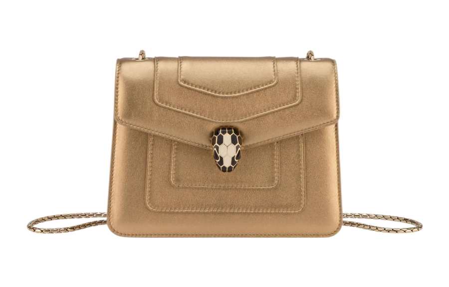 BVLGARI Serpenti Forever Series Calfskin Shoulder Bag, Crossbody Bag Small Women's Gold