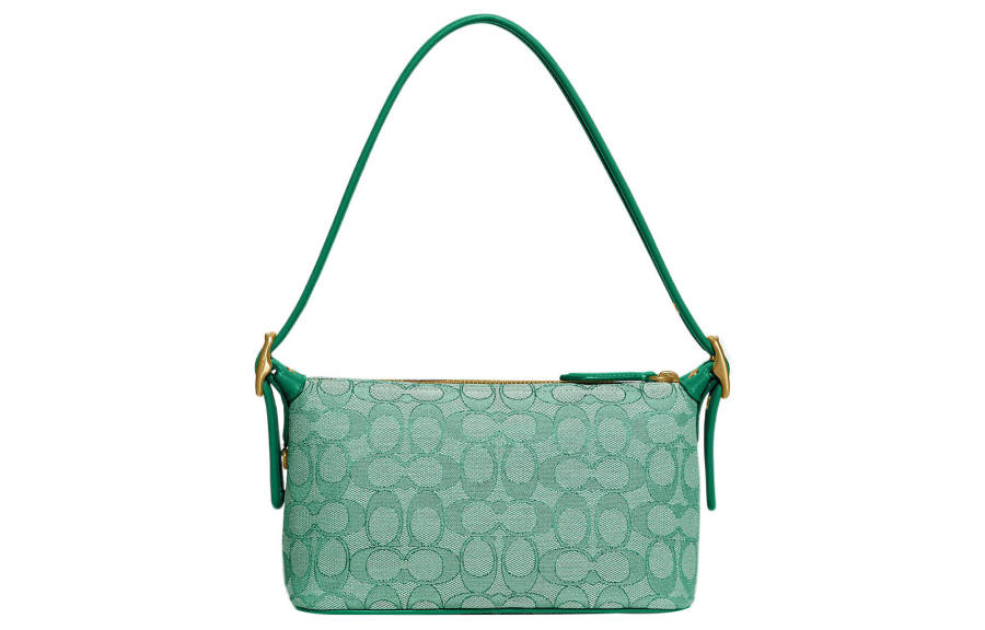 COACH Demi Jacquard Fabric With Recycled Leather Shoulder Bag, Handbag Medium Women's Green