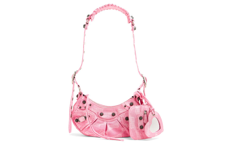 Balenciaga Le Cagole Cotton With Denim Crossbody Bag, Shoulder Bag Mini Women's Pink