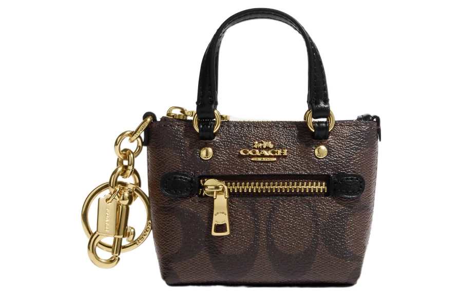 COACH Gallery Canvas With Leather Charm Bag Accessory Bag Mini Women's Taupe