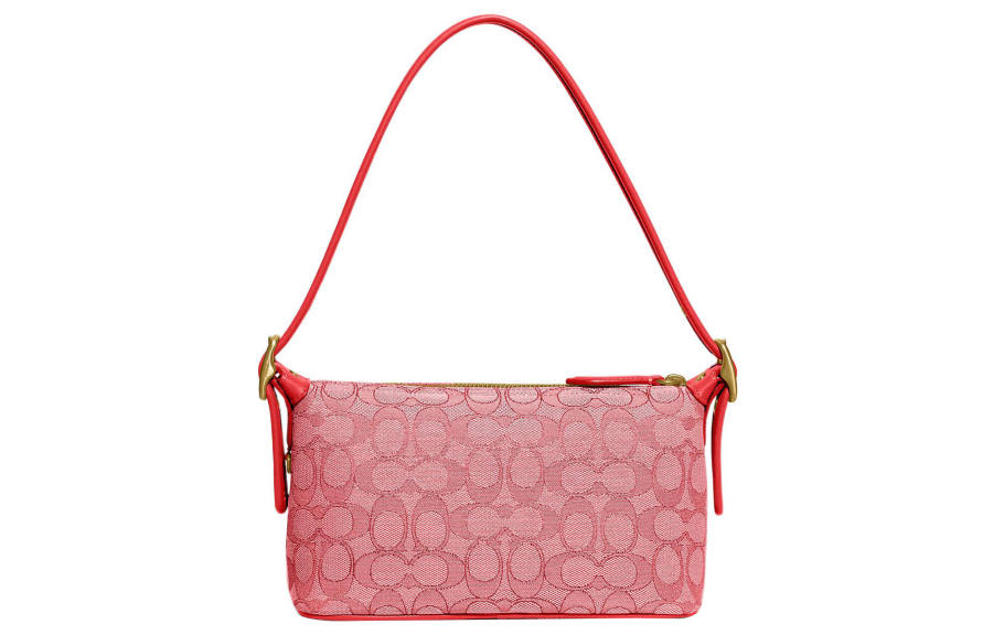 COACH Demi Jacquard Fabric With Recycled Leather Shoulder Bag, Handbag Medium Women's Red