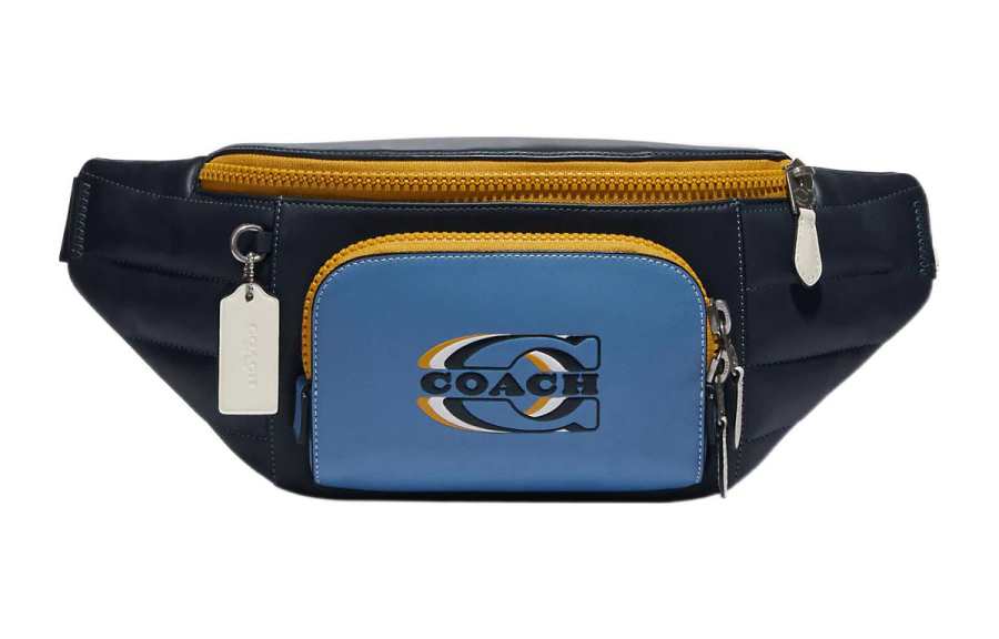 COACH Smooth Calfskin Shoulder Bag, Crossbody Bag, Fanny Pack Large Women's Blue & Midnight Blue
