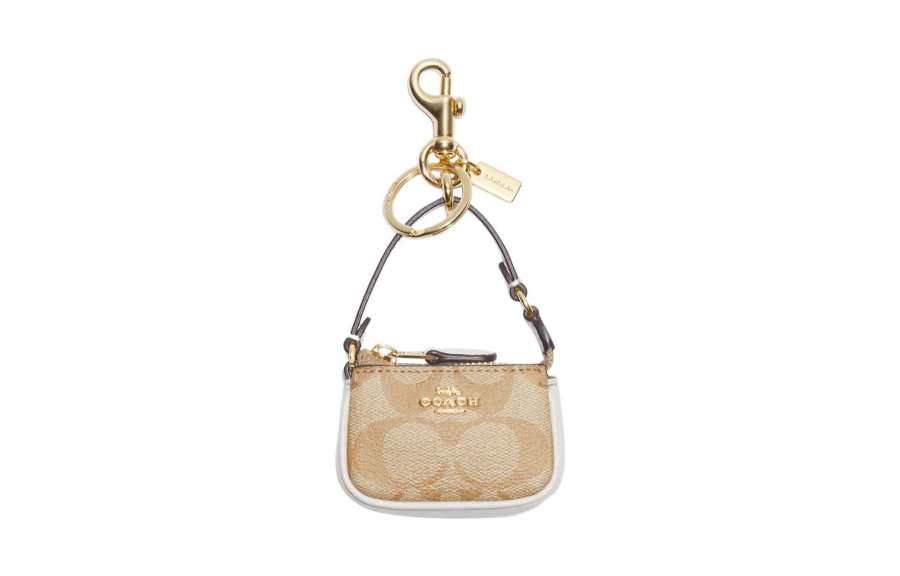 COACH Coated Canvas With Refined Calfskin Bag Charm Bag Merch Mini Women's Khaki & Chalk White